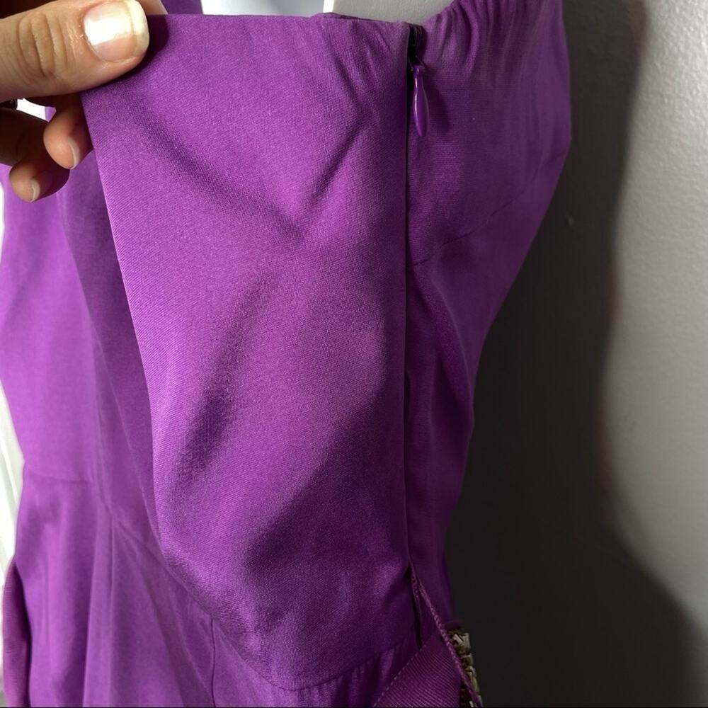 TRINA TURK Silk Dress Womens Size 8 One Shoulder Beaded Belted Mini Party Purple - Picture 6 of 11